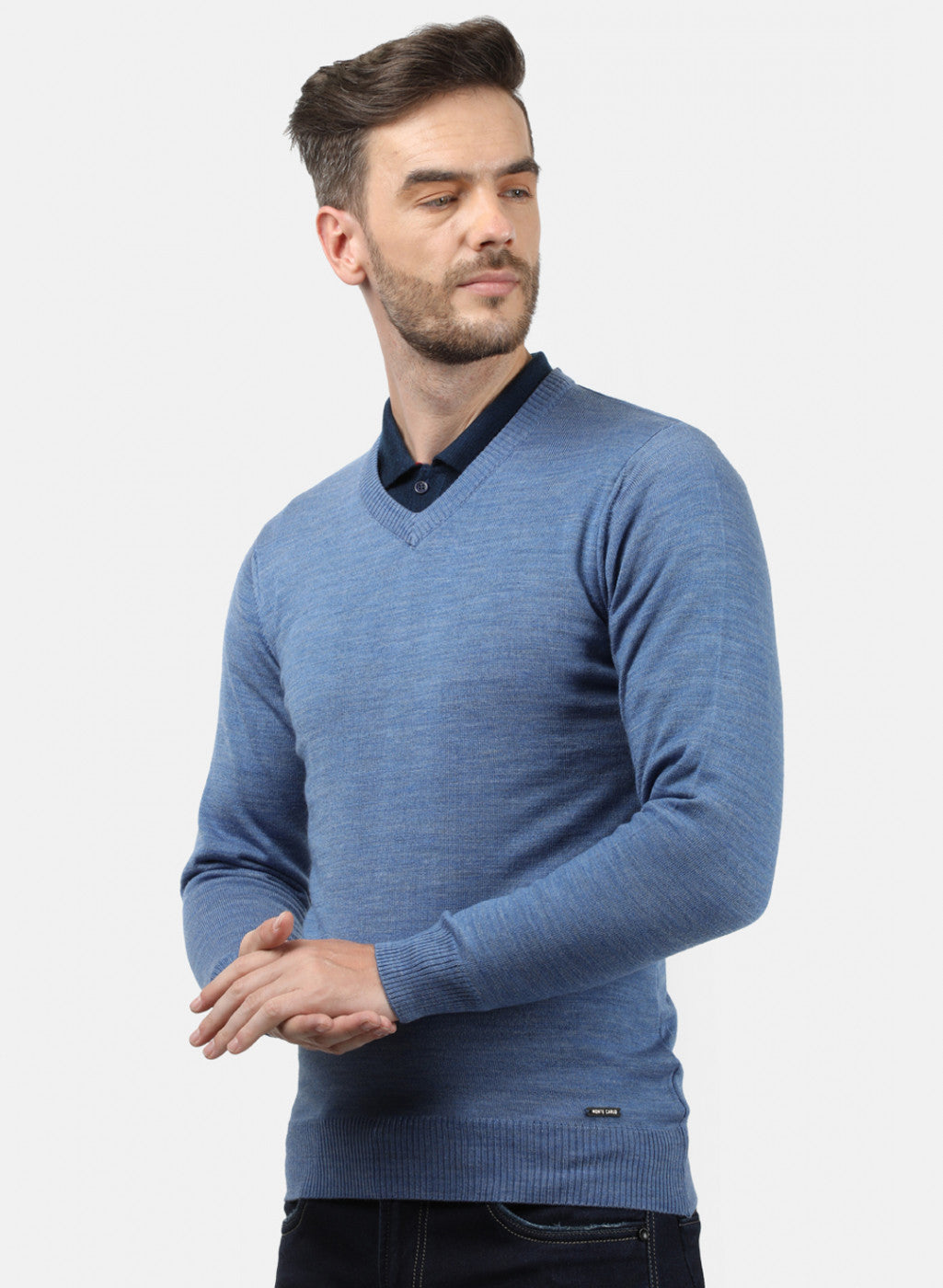 Men Blue Solid Pullover