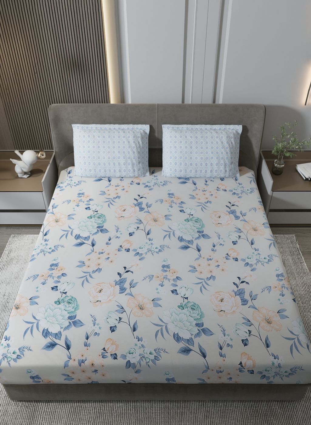 200TC Pure Cotton Queen Bedsheet with 2 Pillow Covers