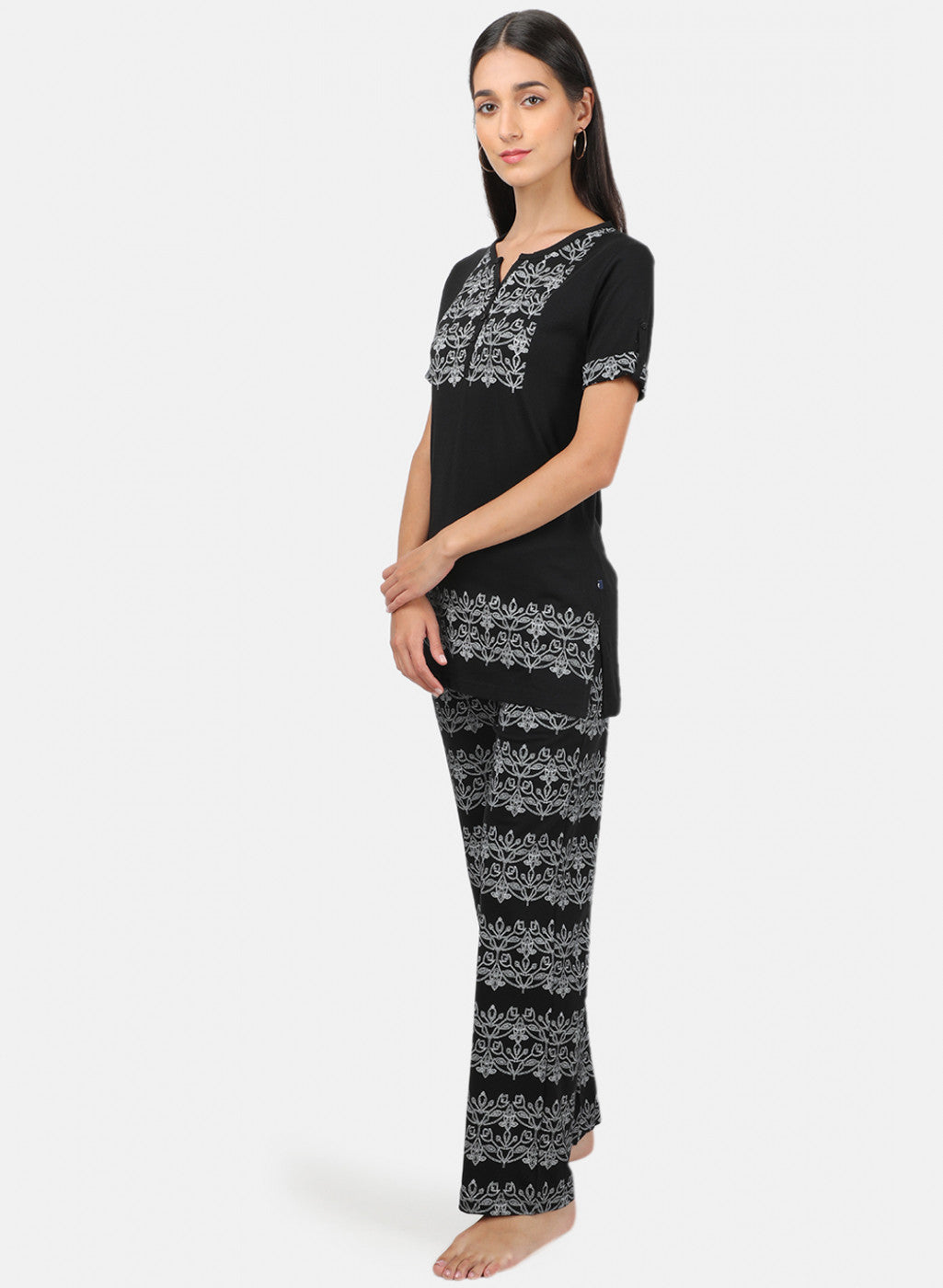 Womens Black Printed Plazoo Set