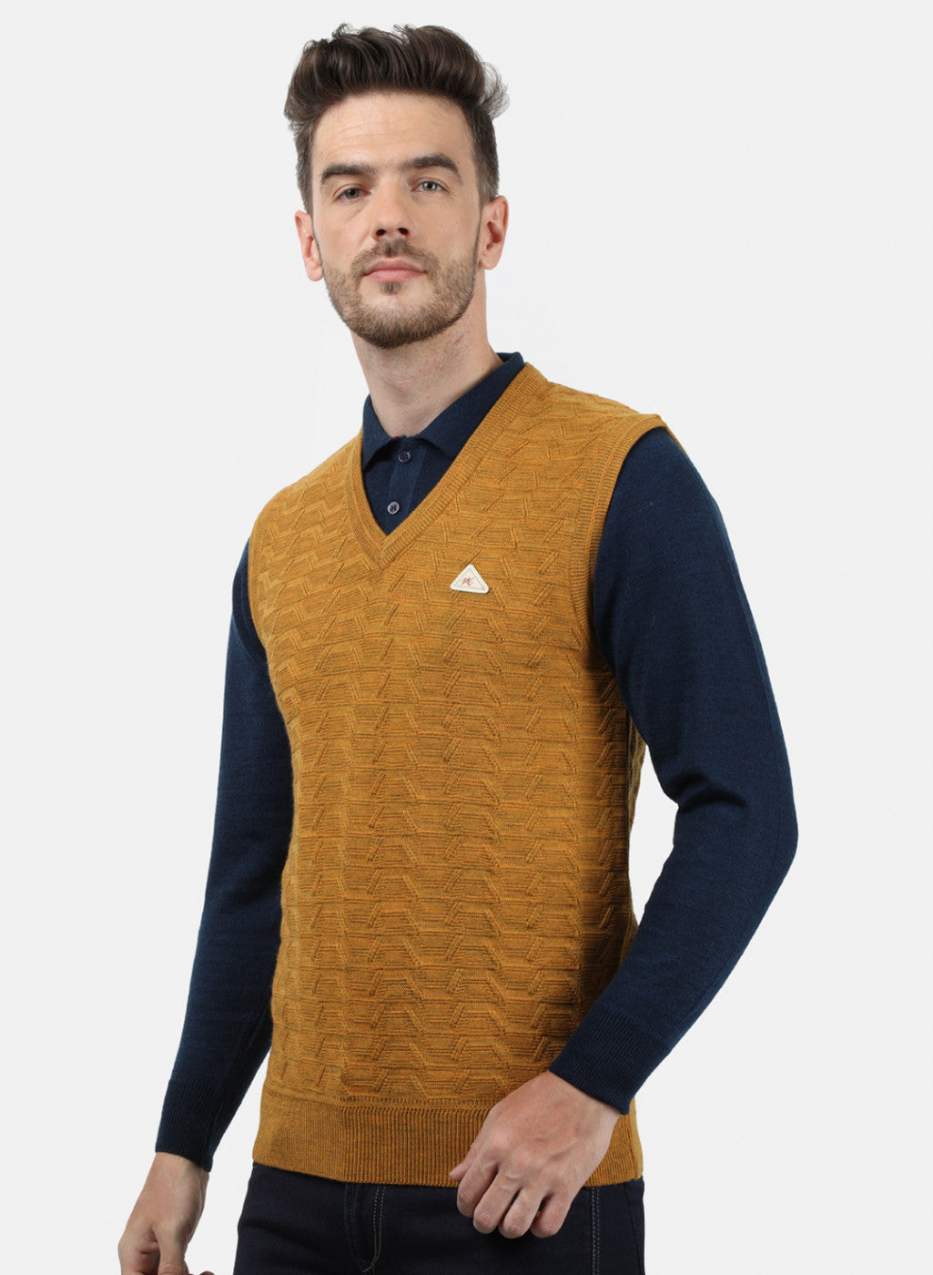 Men Gold Self Sweater