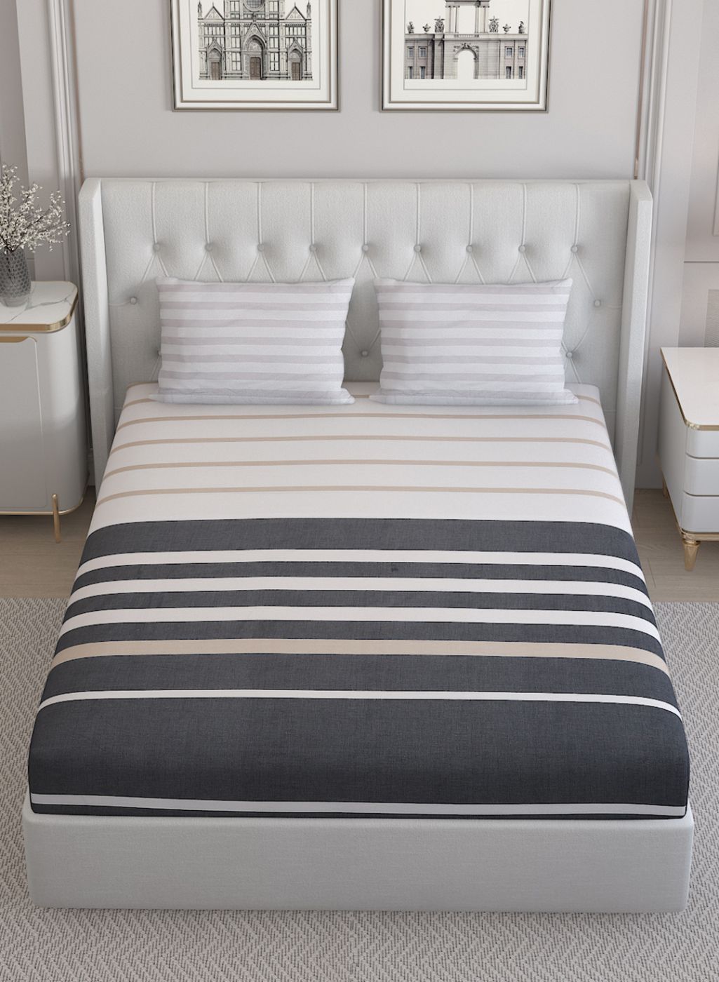 200TC Pure Cotton Queen Bedsheet with 2 Pillow Covers