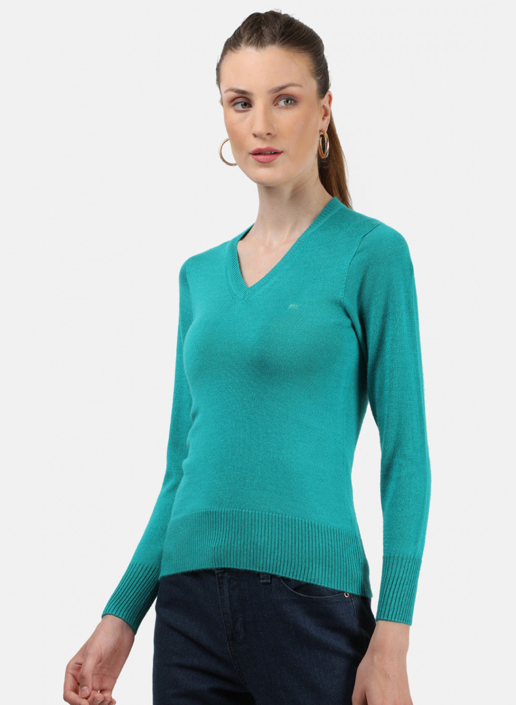 Women Light Green V Neck Top