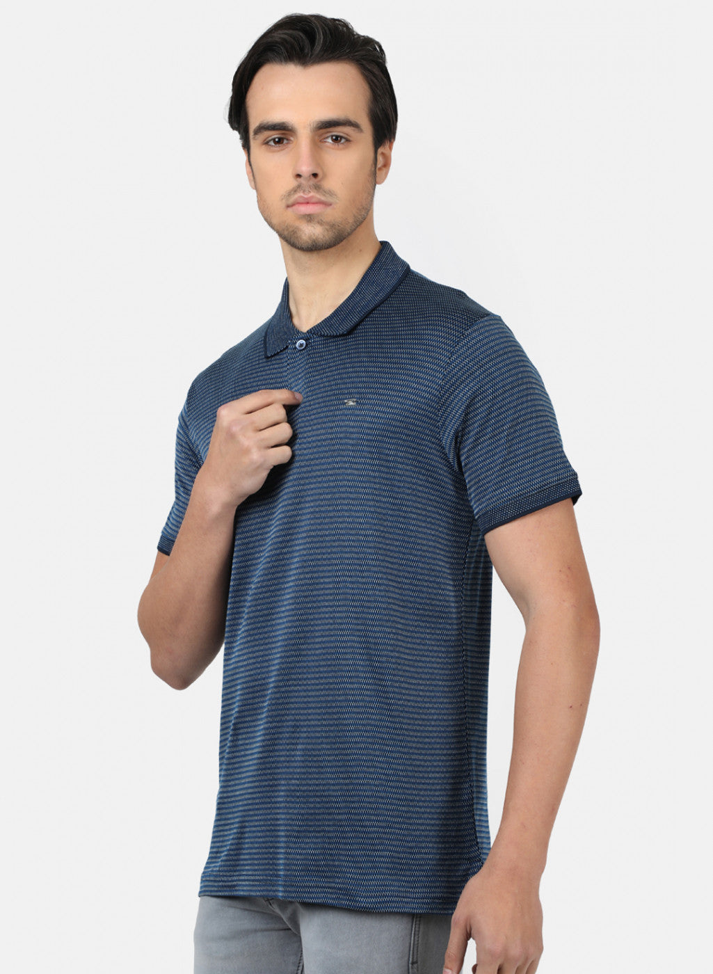 Men Navy Blue jacquard T-Shirts