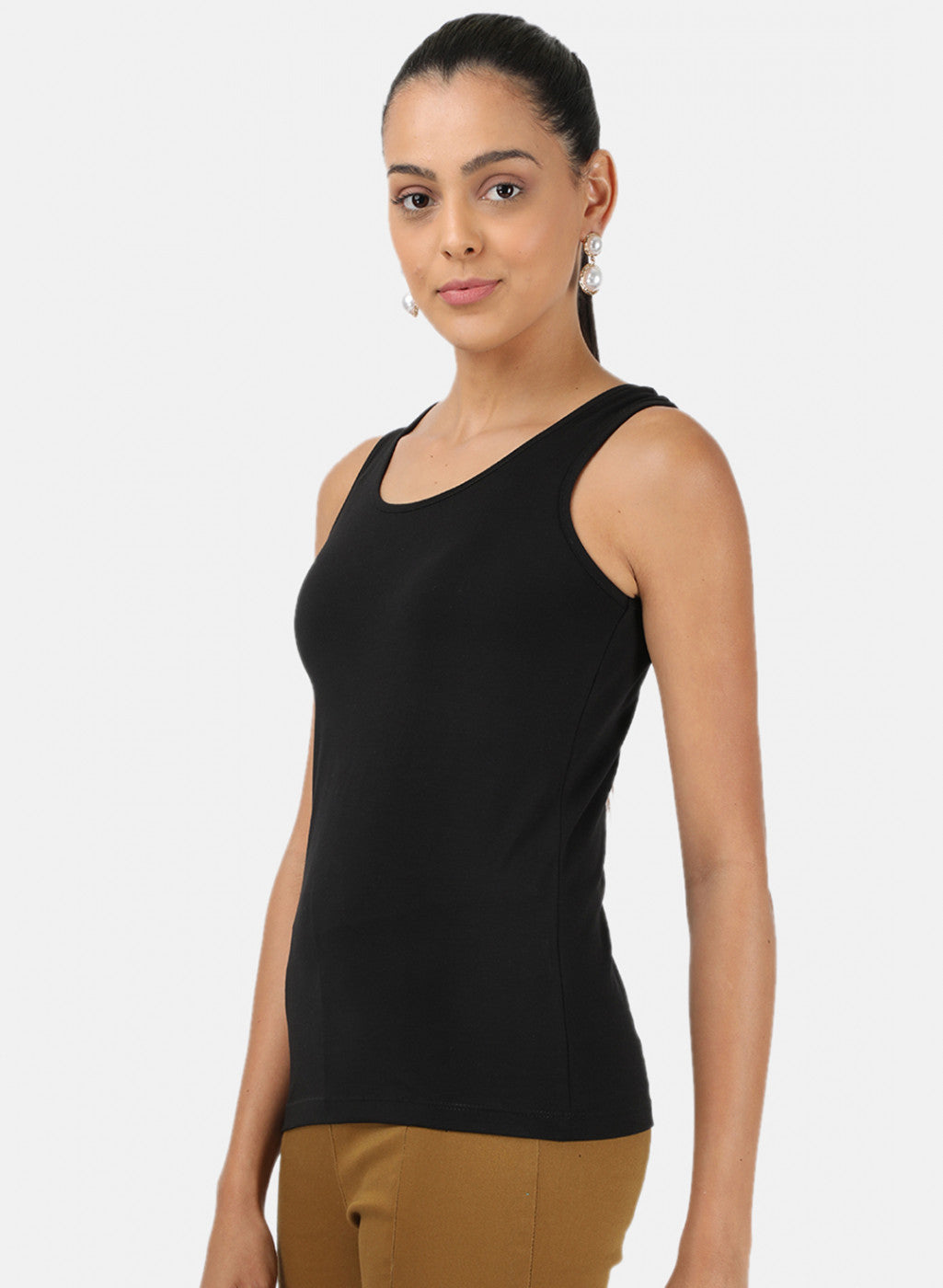 Womens Black Plain Spaghetti