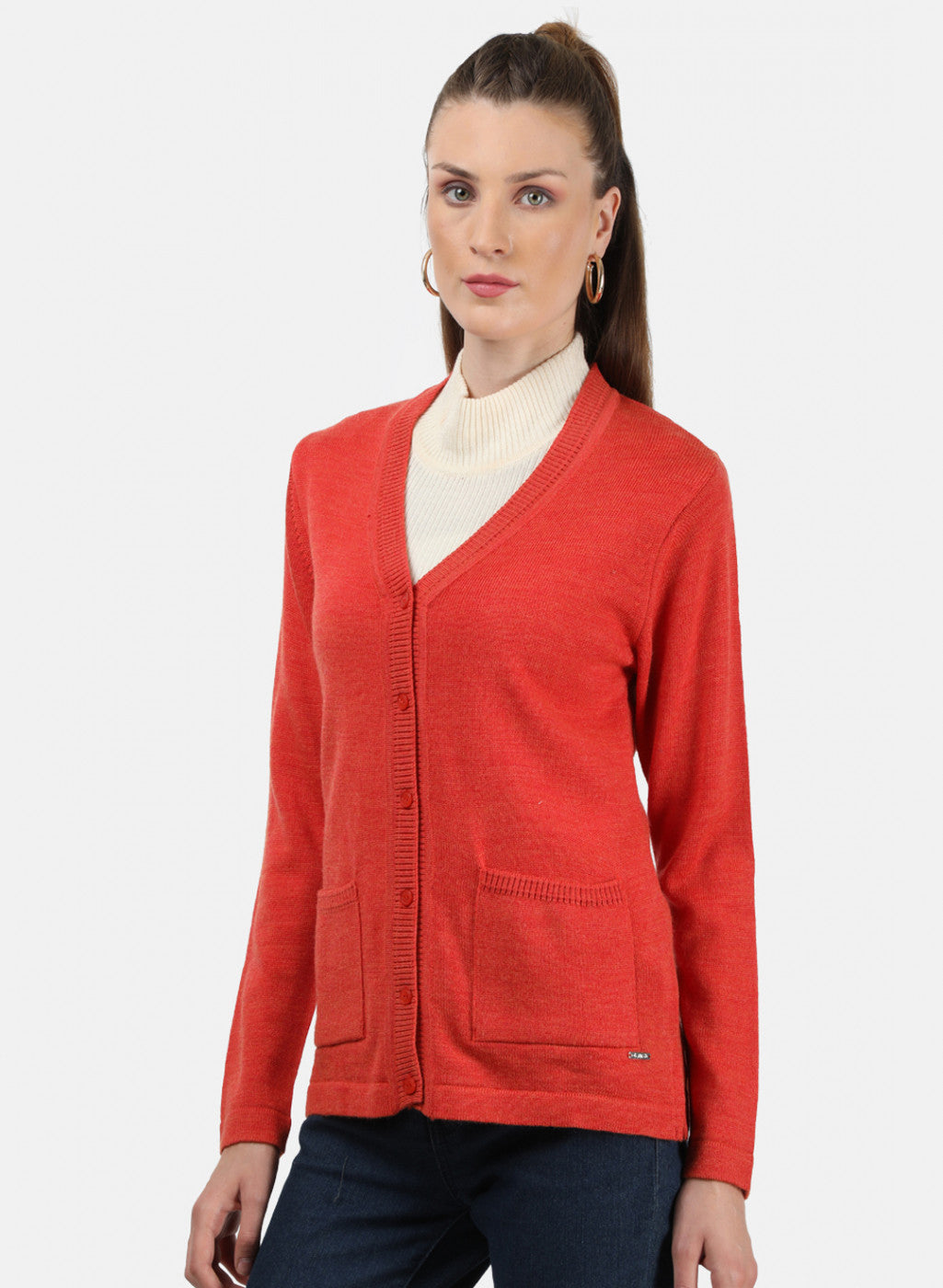 Women Orange Solid Cardigan