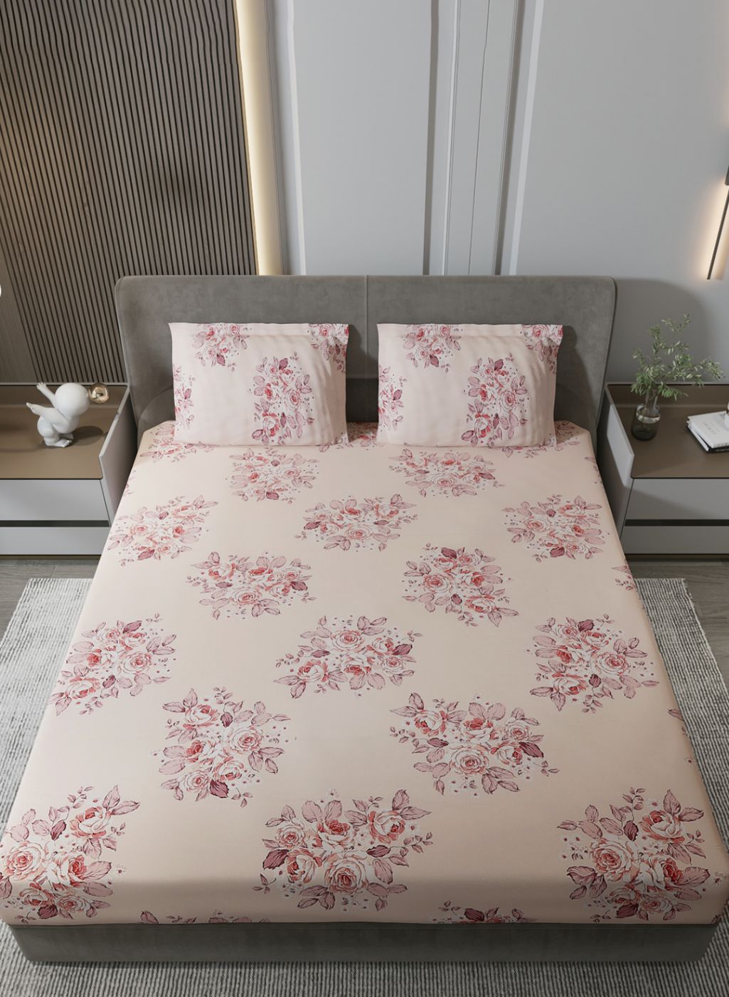 120TC Pure Cotton Queen Bedsheet with 2 Pillow Covers