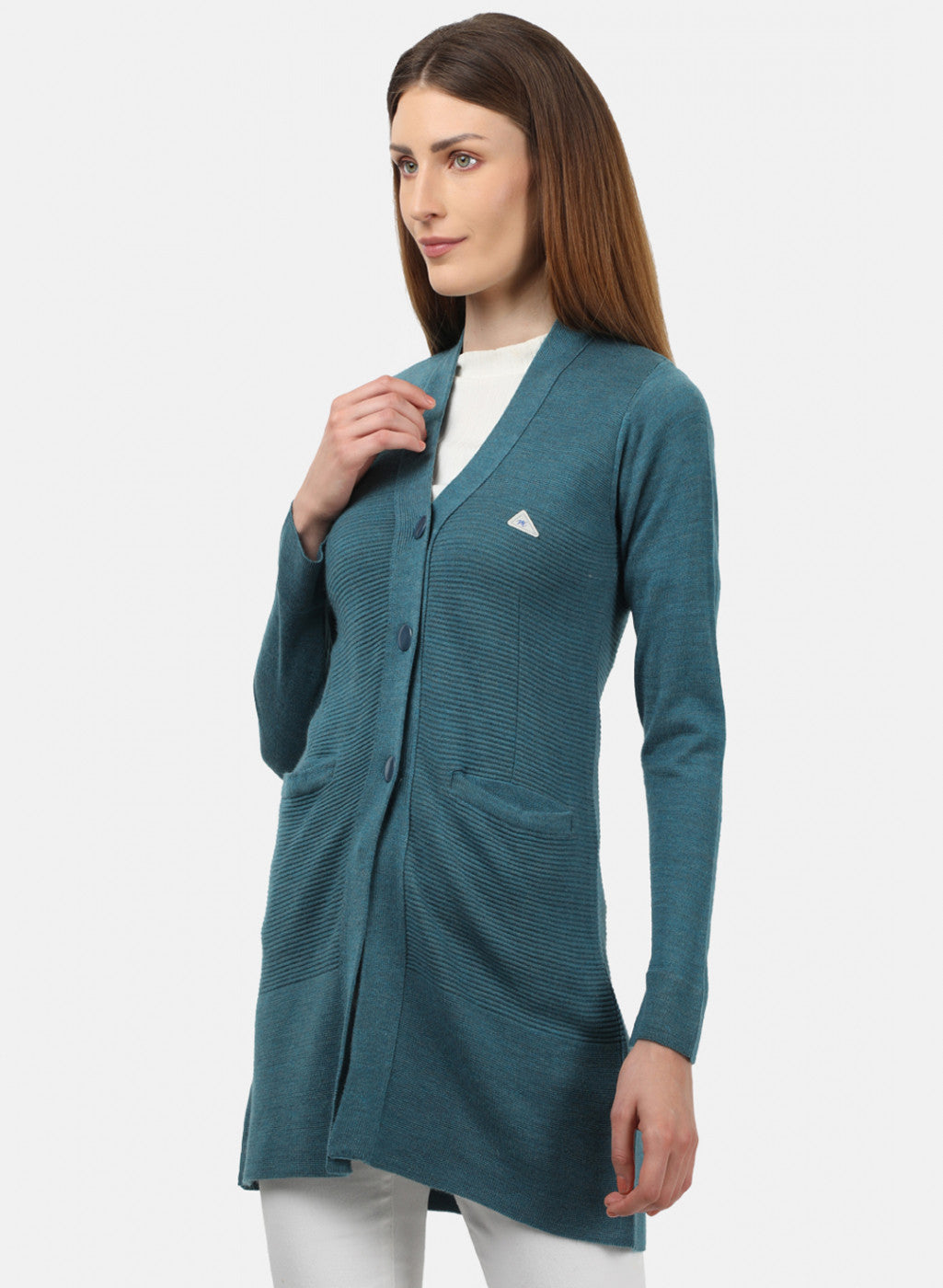 Women Blue Self Design Cardigan