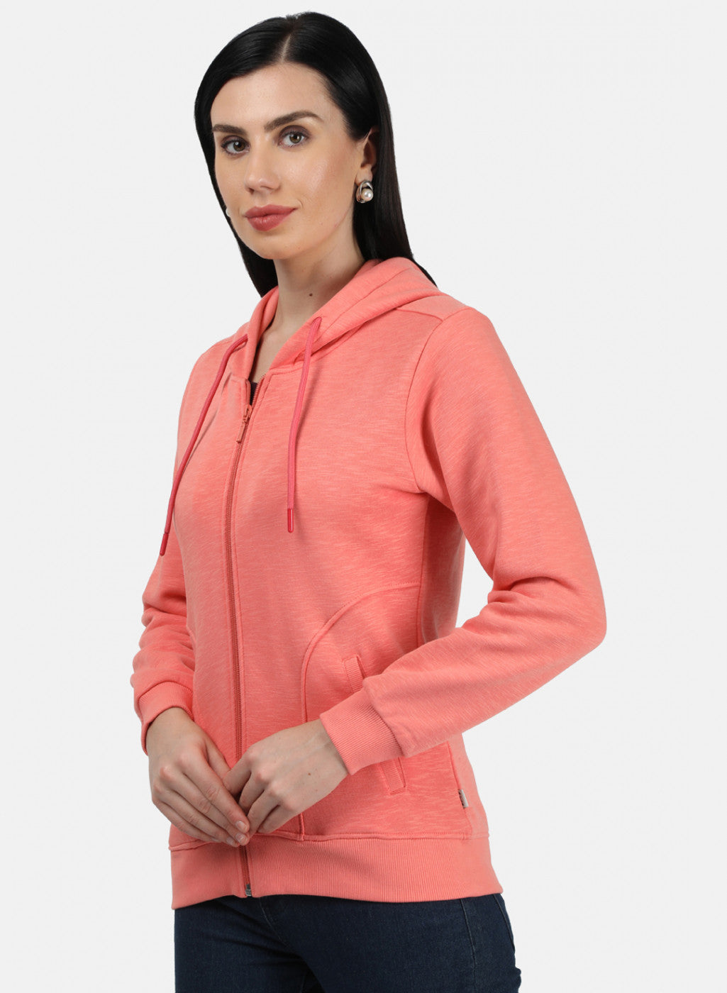 Women Peach Plain Sweatshirt