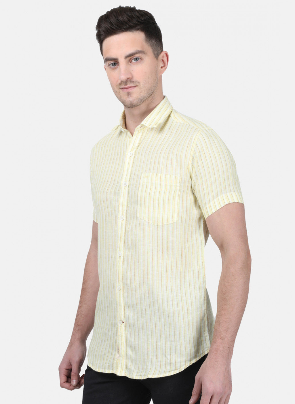 Mens Yellow Stripe Linen Shirt