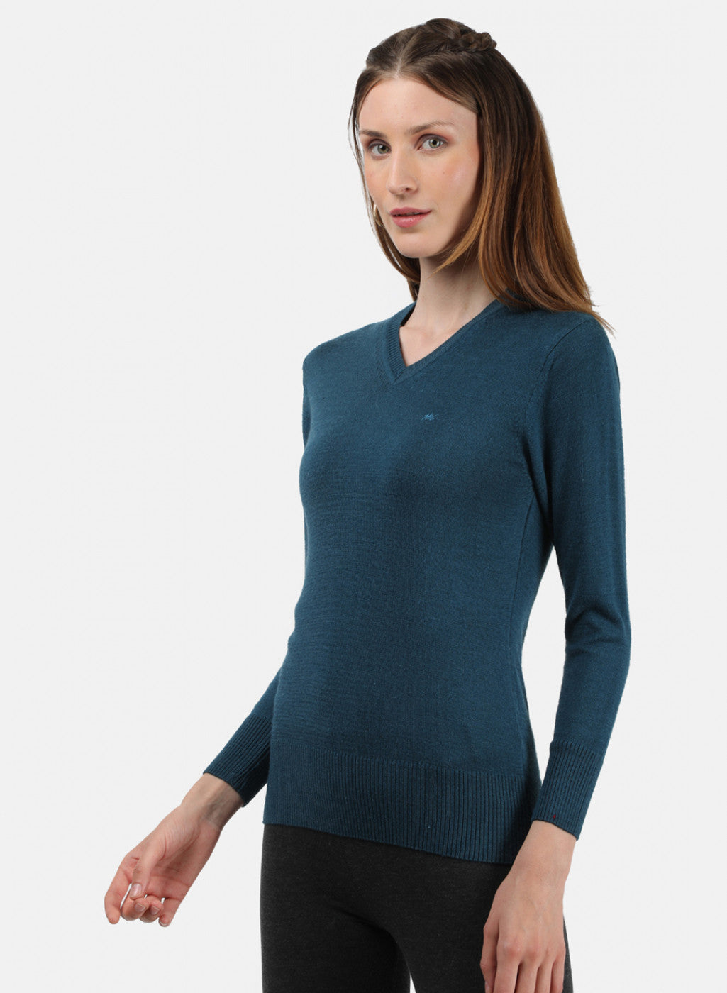 Women Teal Blue V Neck Top
