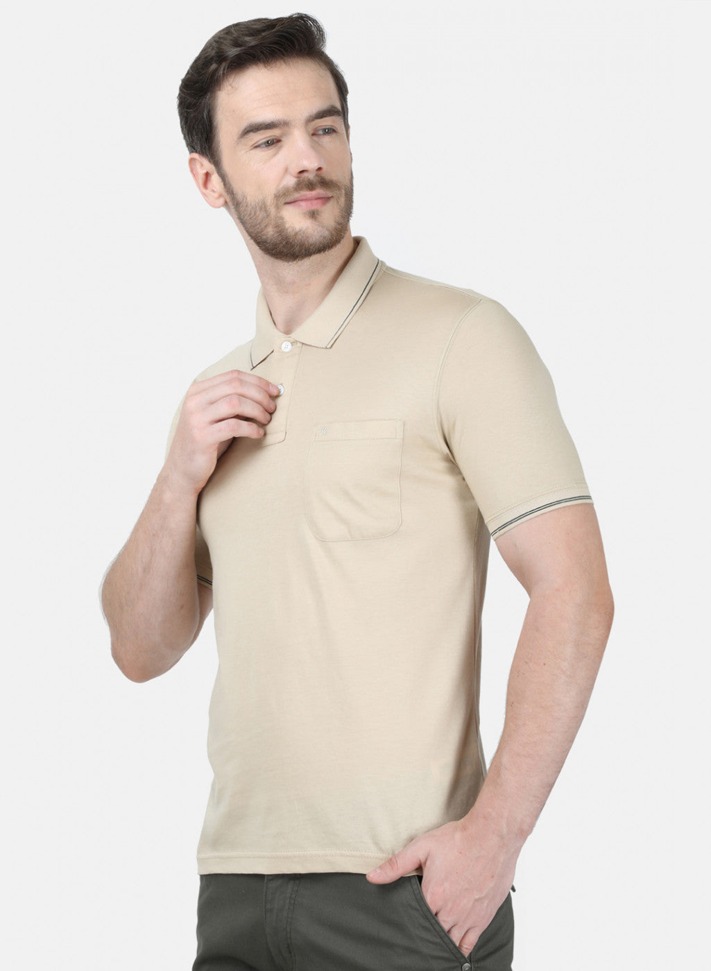 Mens Beige Plain T-Shirt