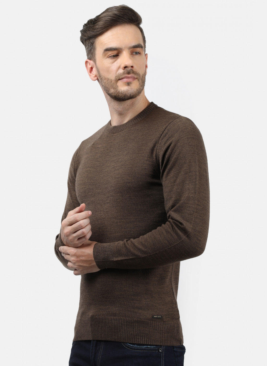 Men Brown Solid Pullover
