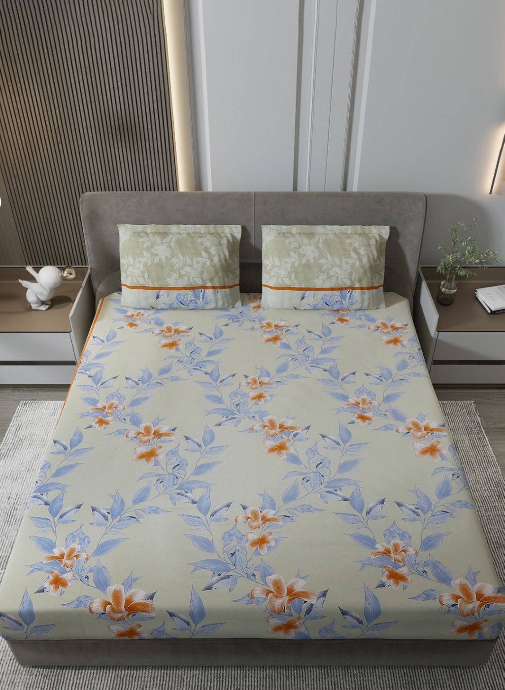 120TC Pure Cotton Queen Bedsheet with 2 Pillow Covers