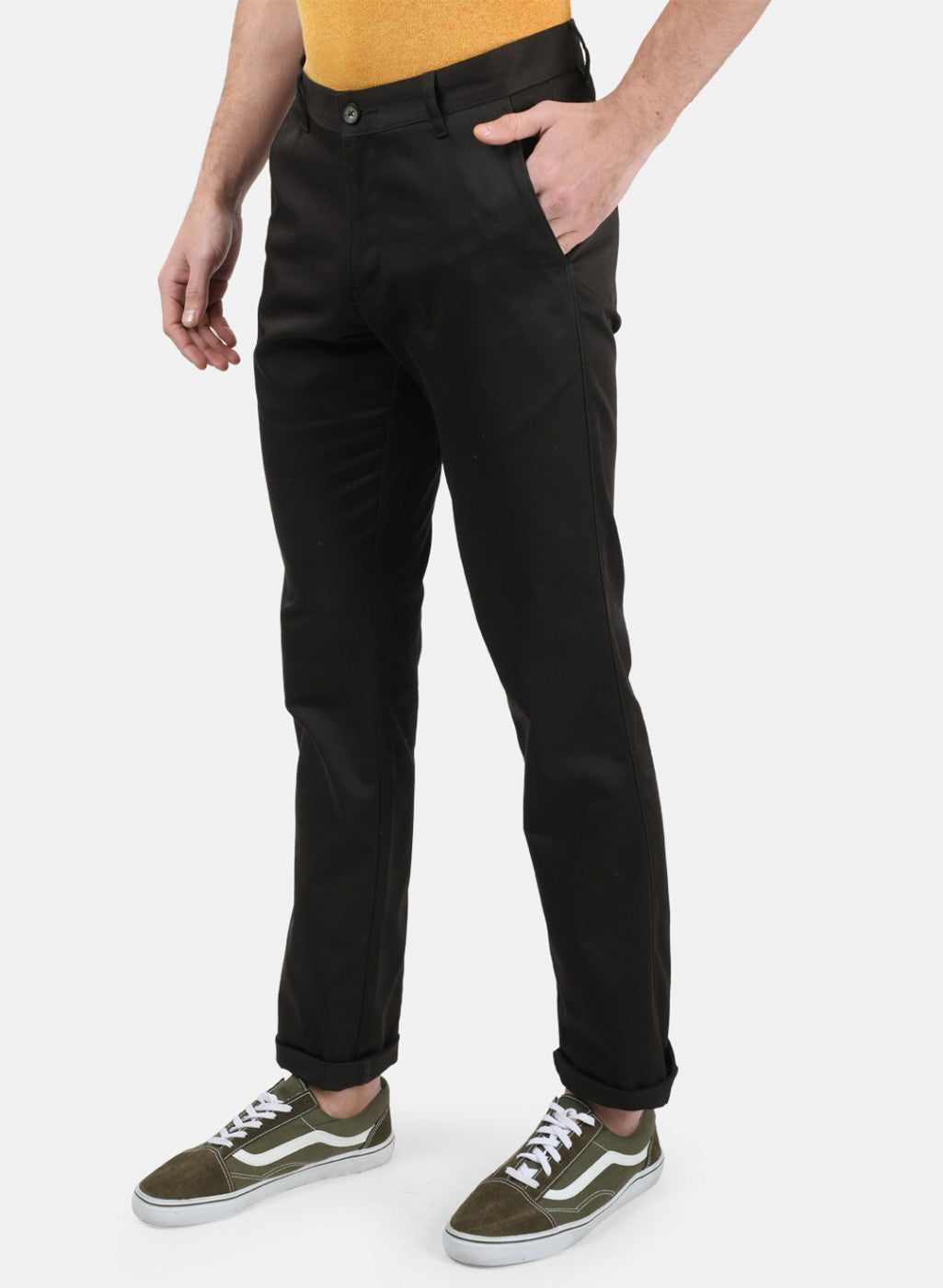 Men Olive Plain Trousers