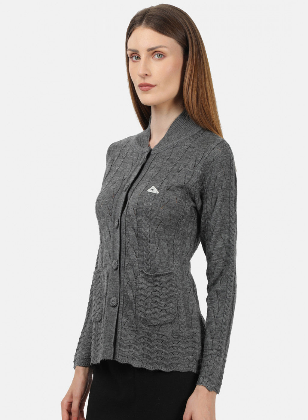Women Grey Self Design Cardigan