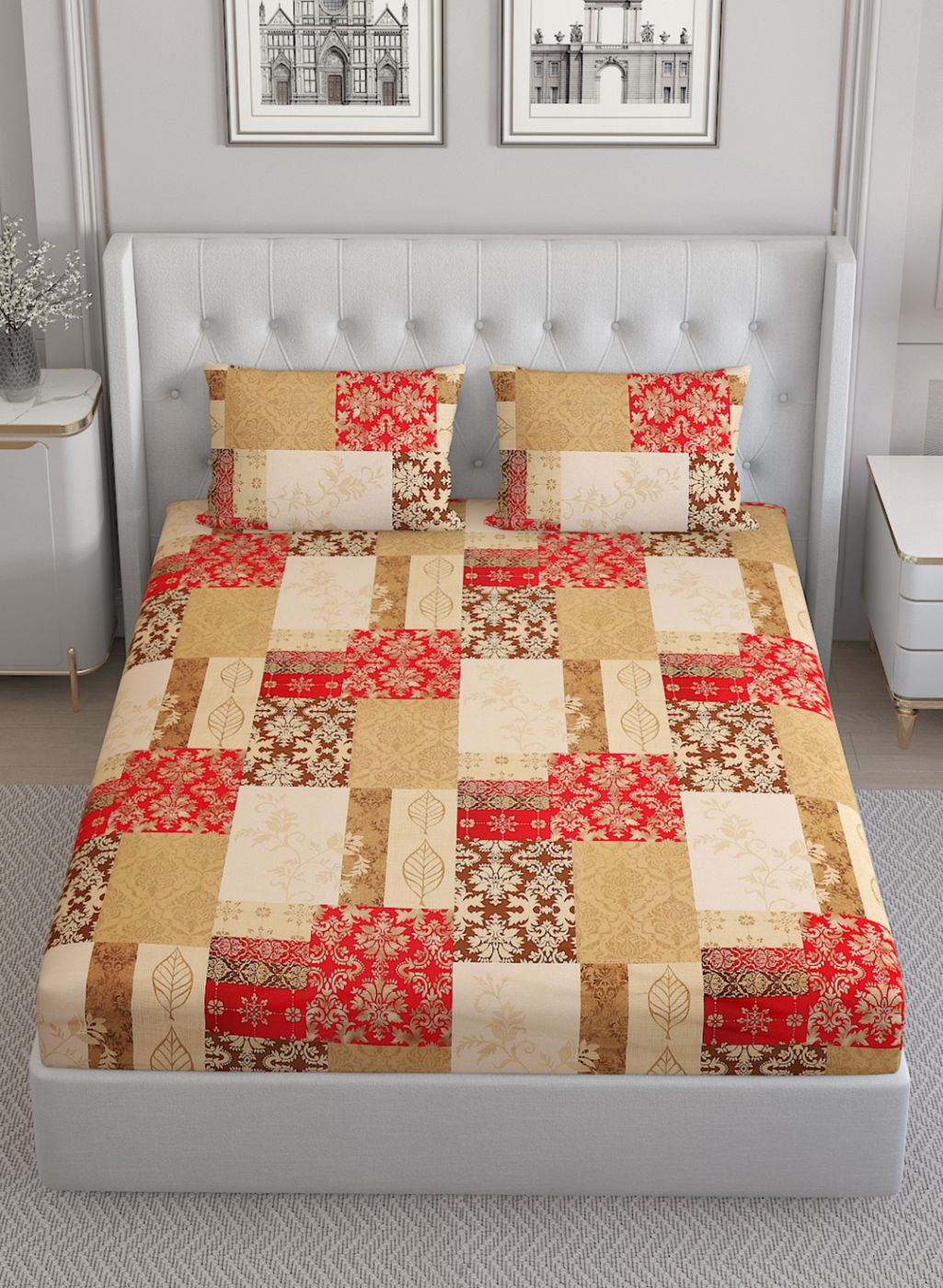 140TC Pure Cotton King Bedsheet with 2 Pillow Covers