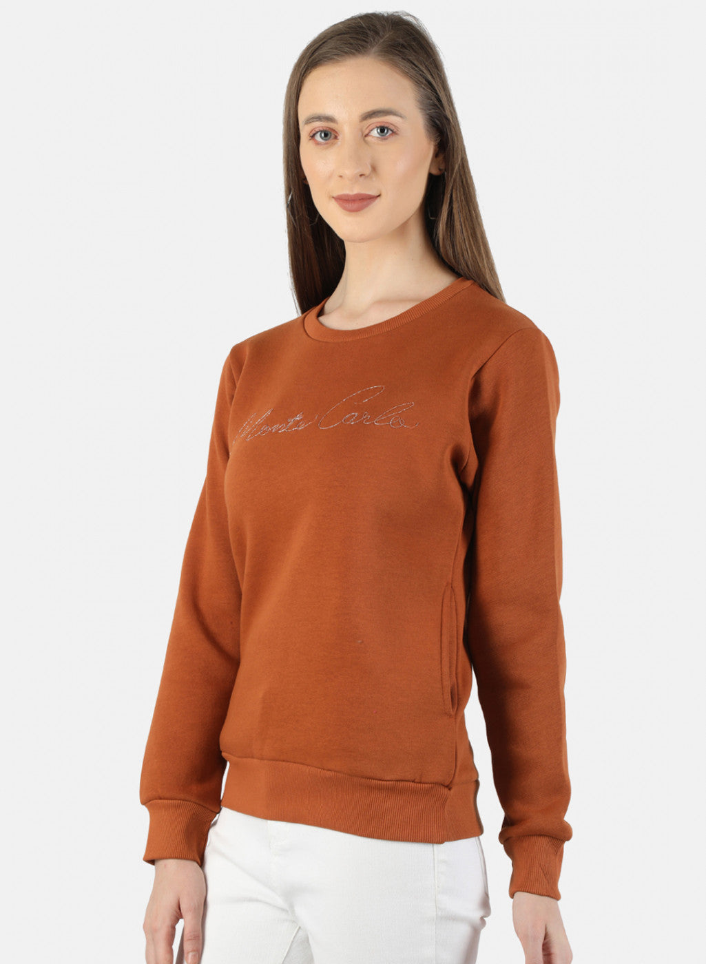 Women Brown Embroidered Sweatshirt
