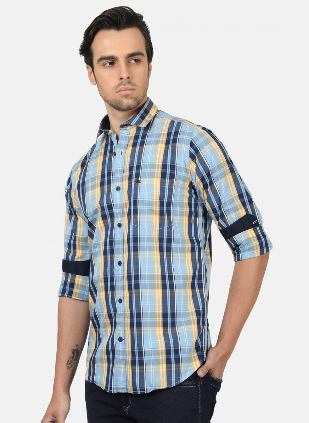 Men Blue Check Shirts