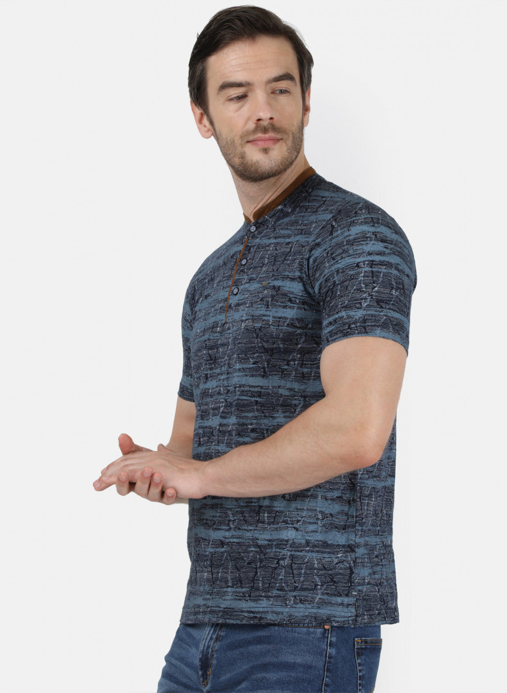 Mens Blue Self T-Shirt