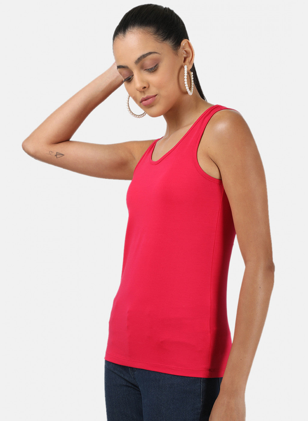 Womens Dark Pink Plain Spaghetti