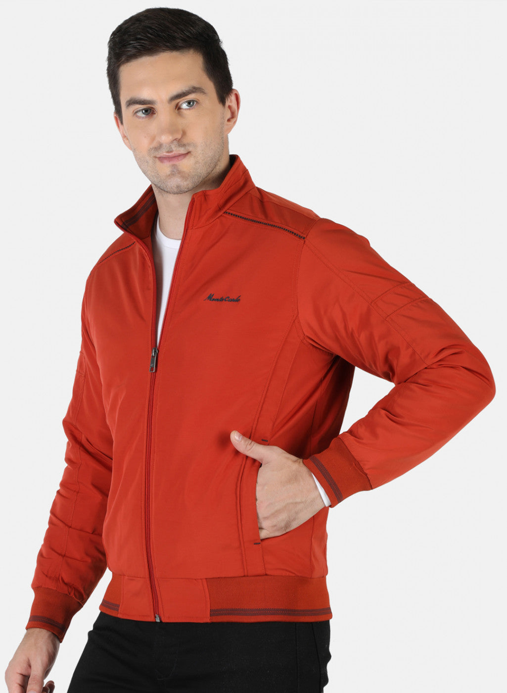 Men Orange Plain Jacket