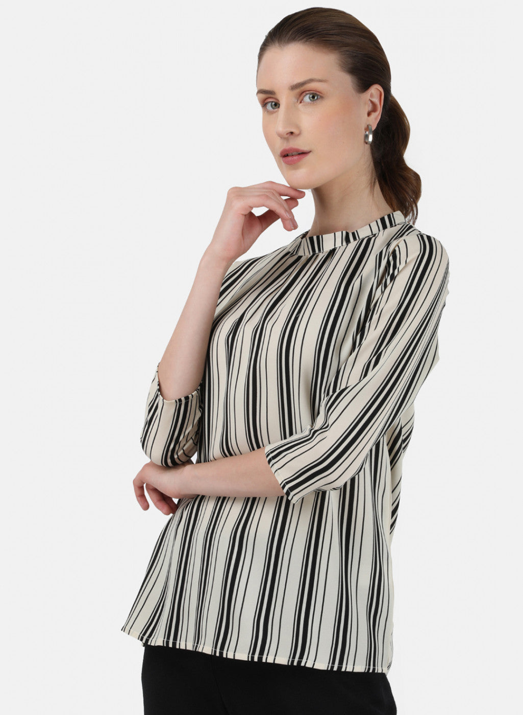 Womens Black & Off White Stripe Top