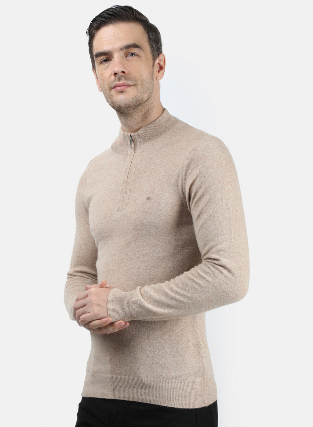 Men Beige Solid Pullover