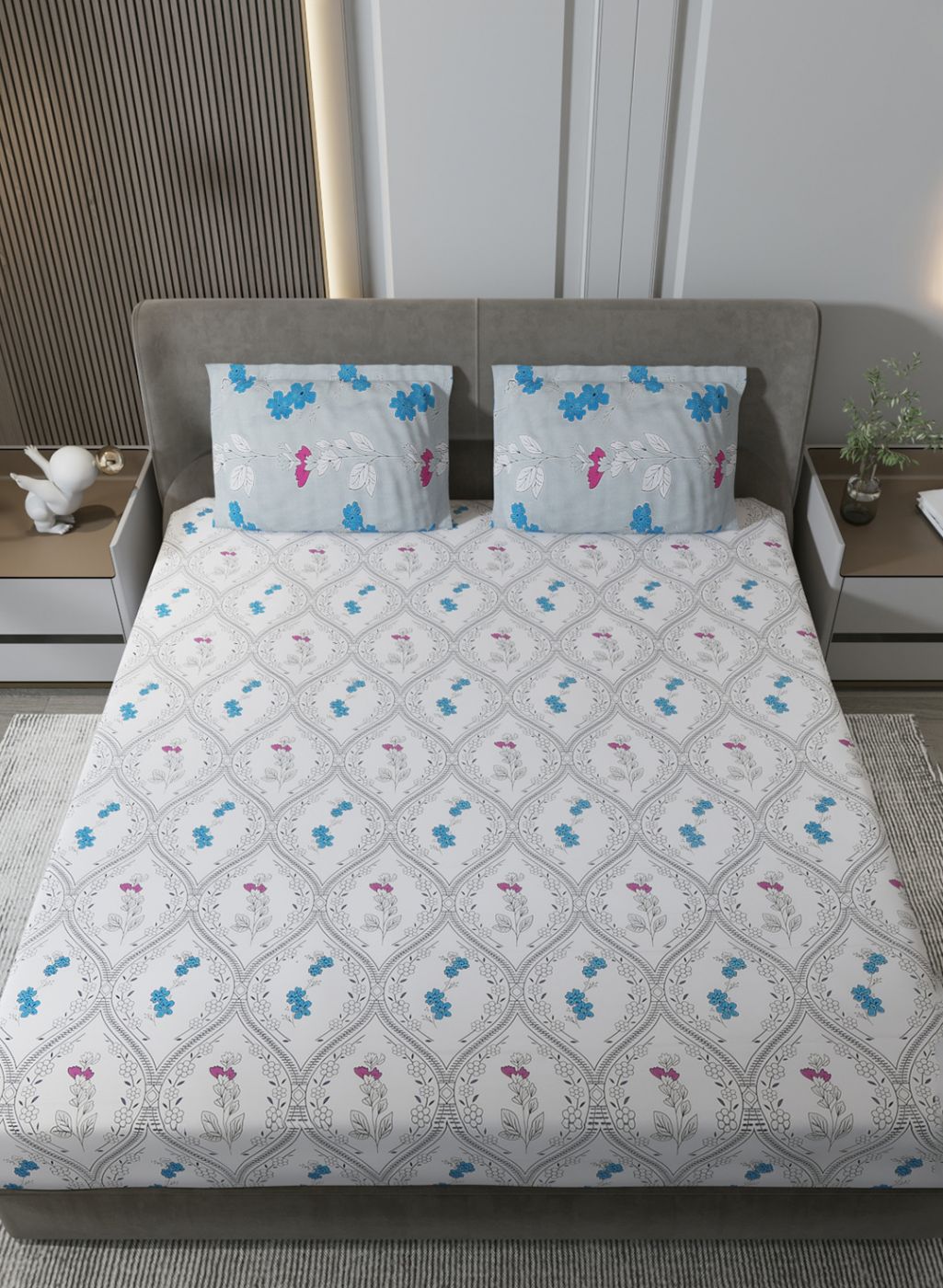 180TC Pure Cotton King Bedsheet with 2 Pillow Covers