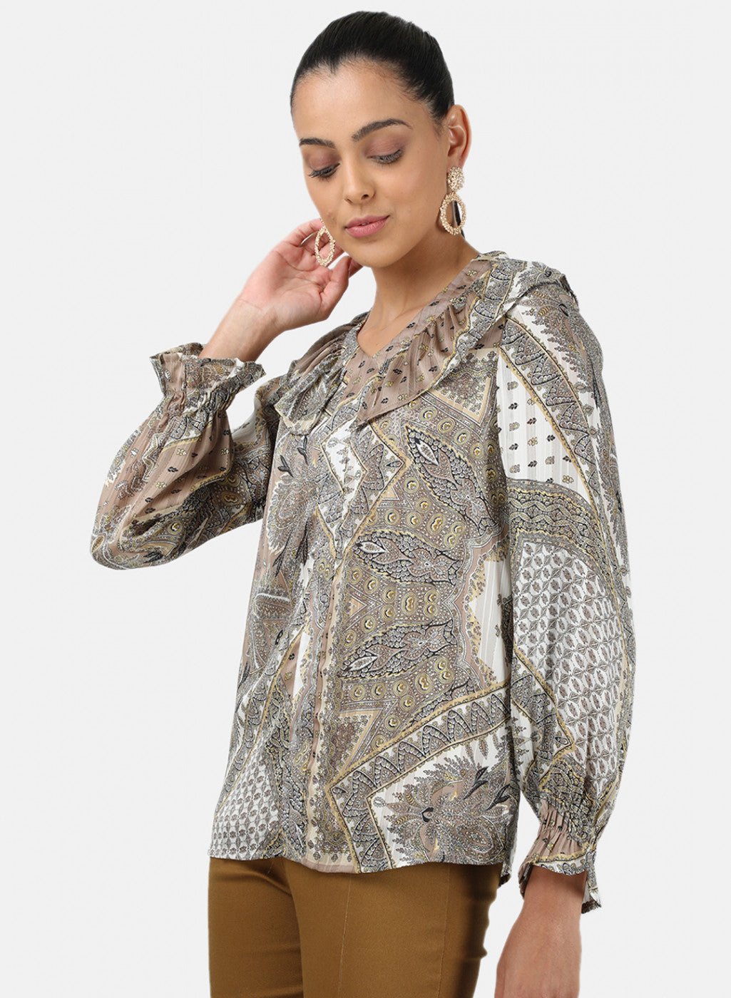 Womens Beige Printed Top