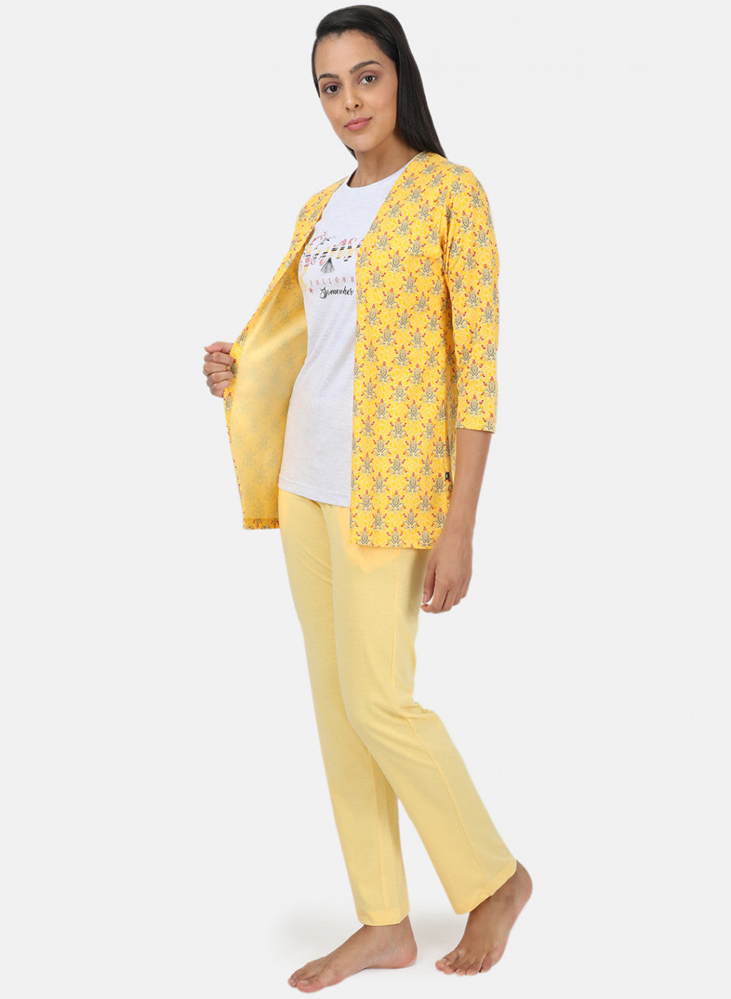 Womens Yellow Printed Combo Set