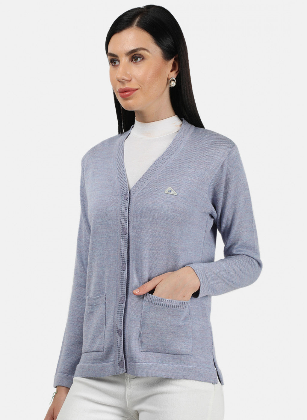 Women Light Sky Blue Solid Cardigan