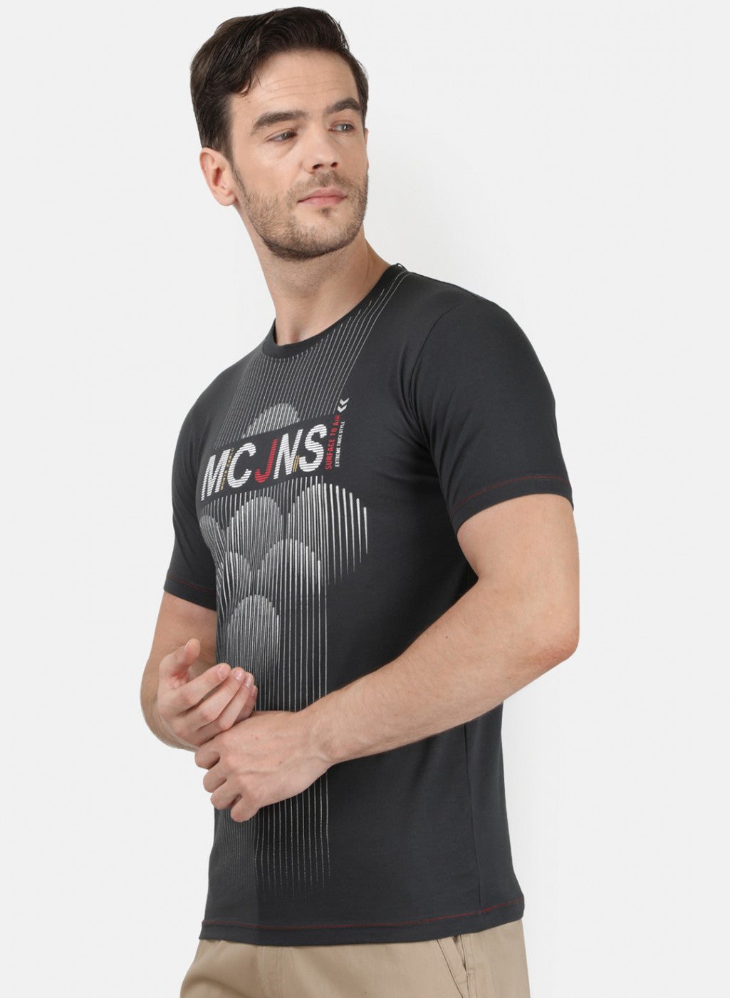 Mens Dark Grey Printed T-Shirt