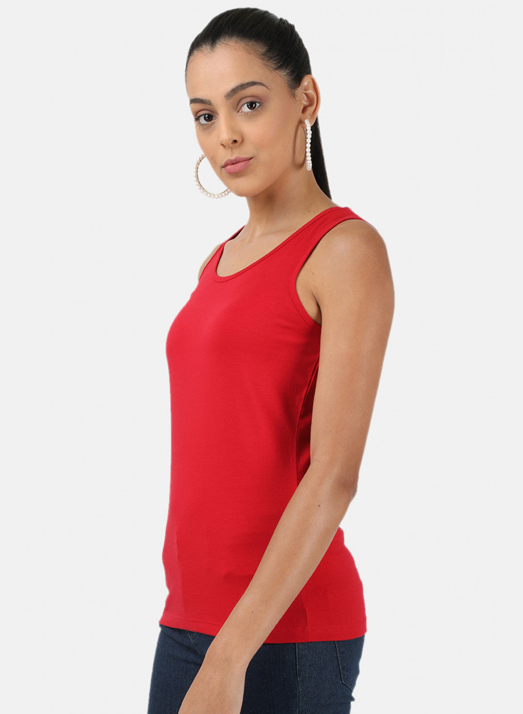 Womens Red Plain Spaghetti