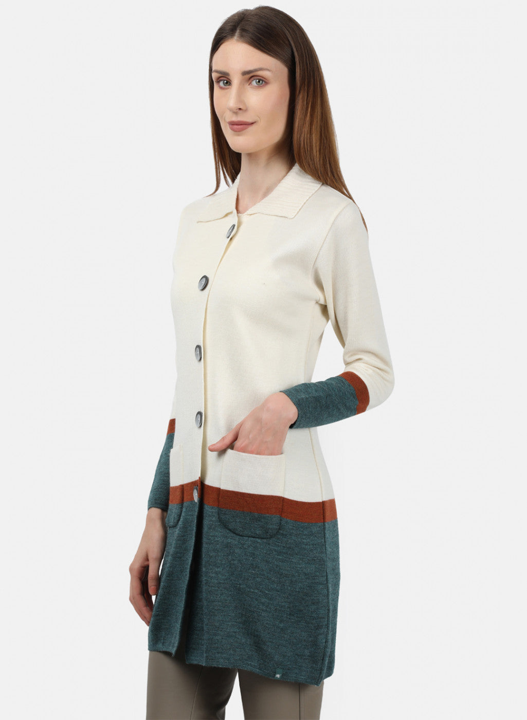 Women Off White Solid Cardigan