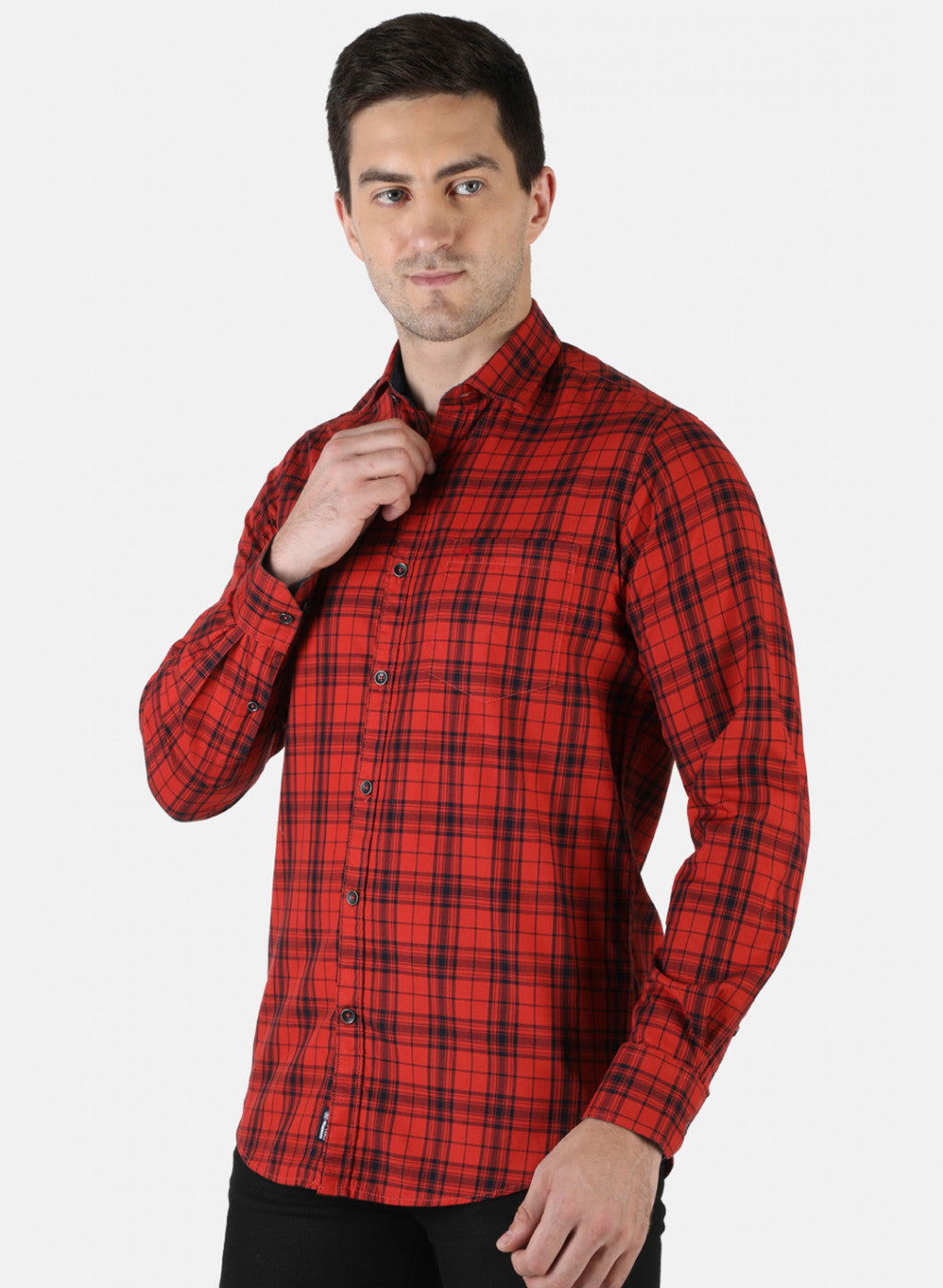 Men Orange Check Shirt