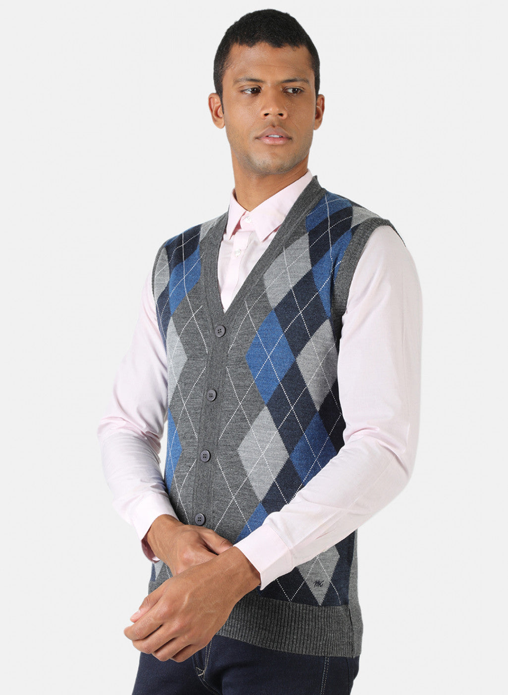 Men Grey Solid Cardigan