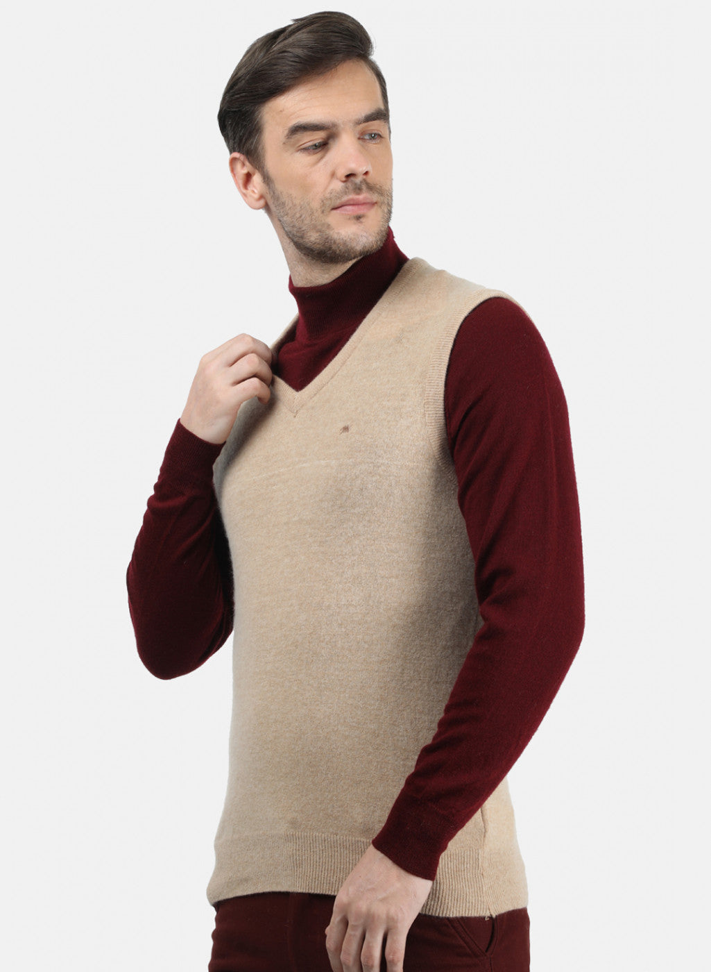 Men Beige Solid Sweater