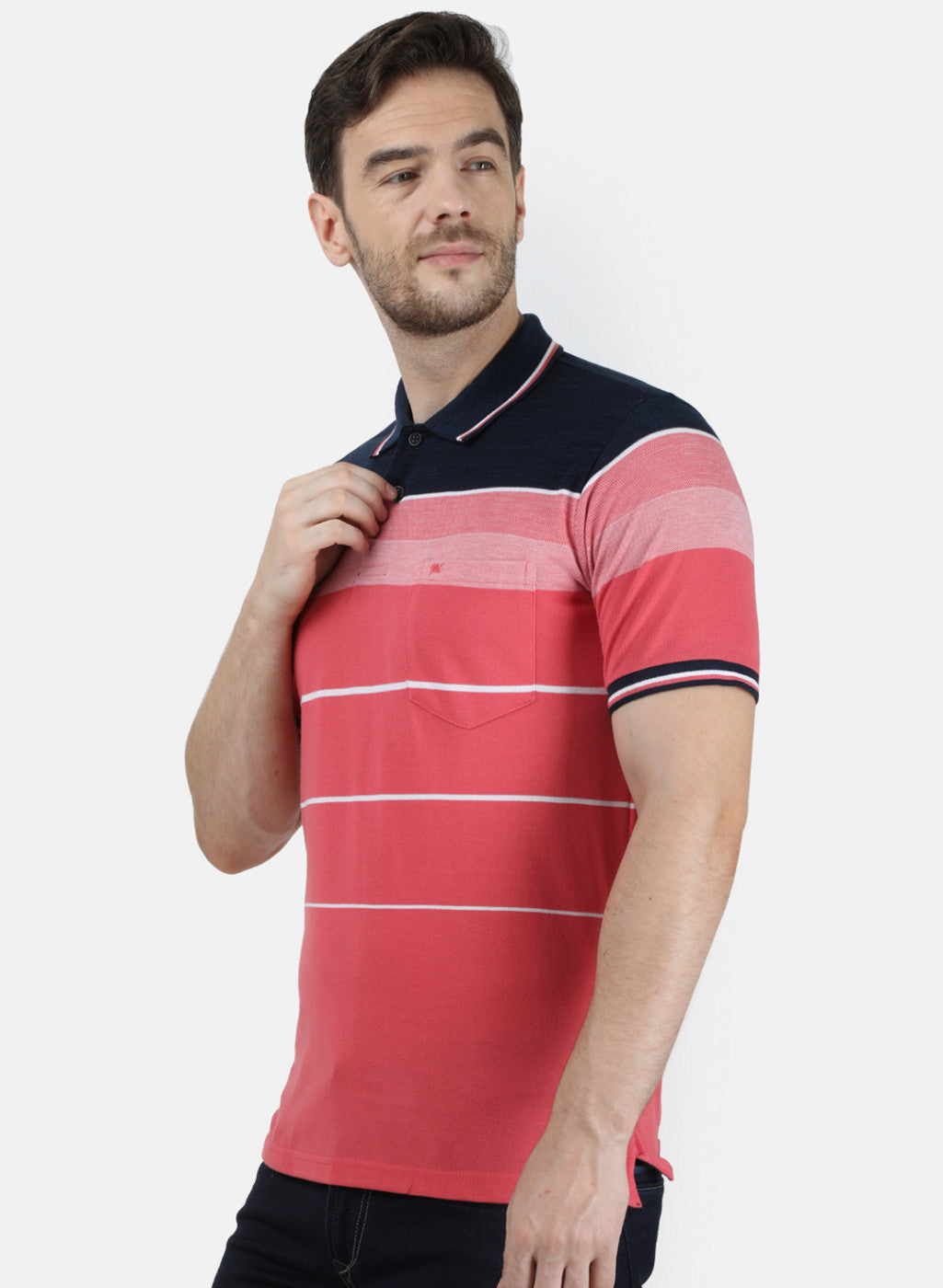 Mens Pink Stripe Collar T-Shirts