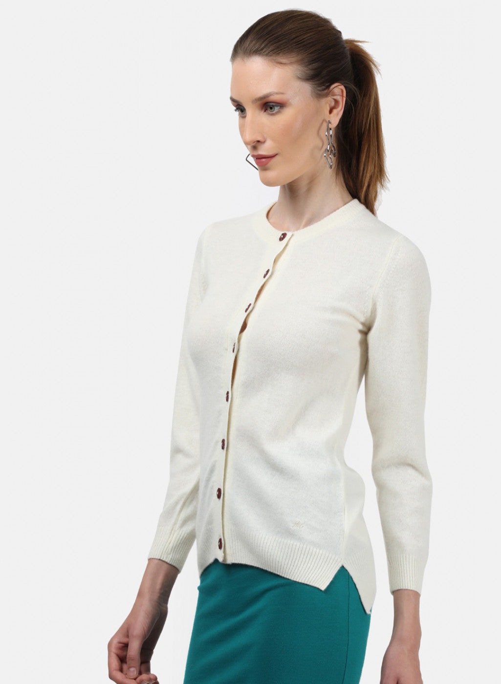 Women White Solid Cardigan