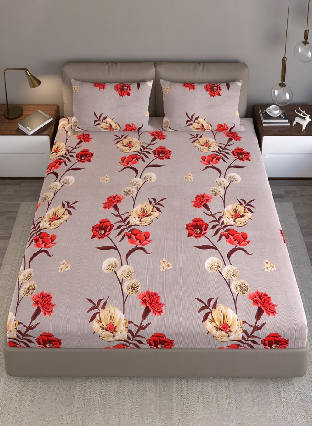 130 GSM Polyester Queen Bedsheet with 2 Pillow Covers