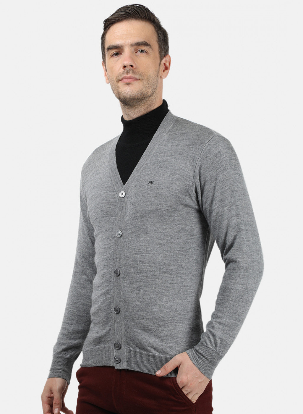 Men Grey Solid Cardigan