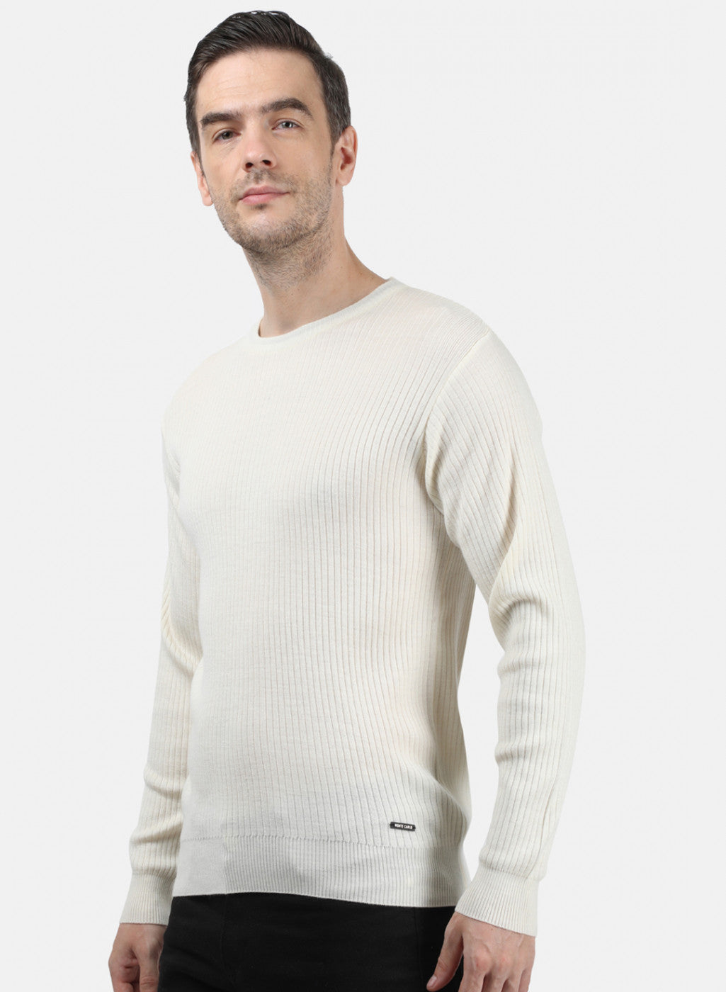 Men Off White Solid Pullover