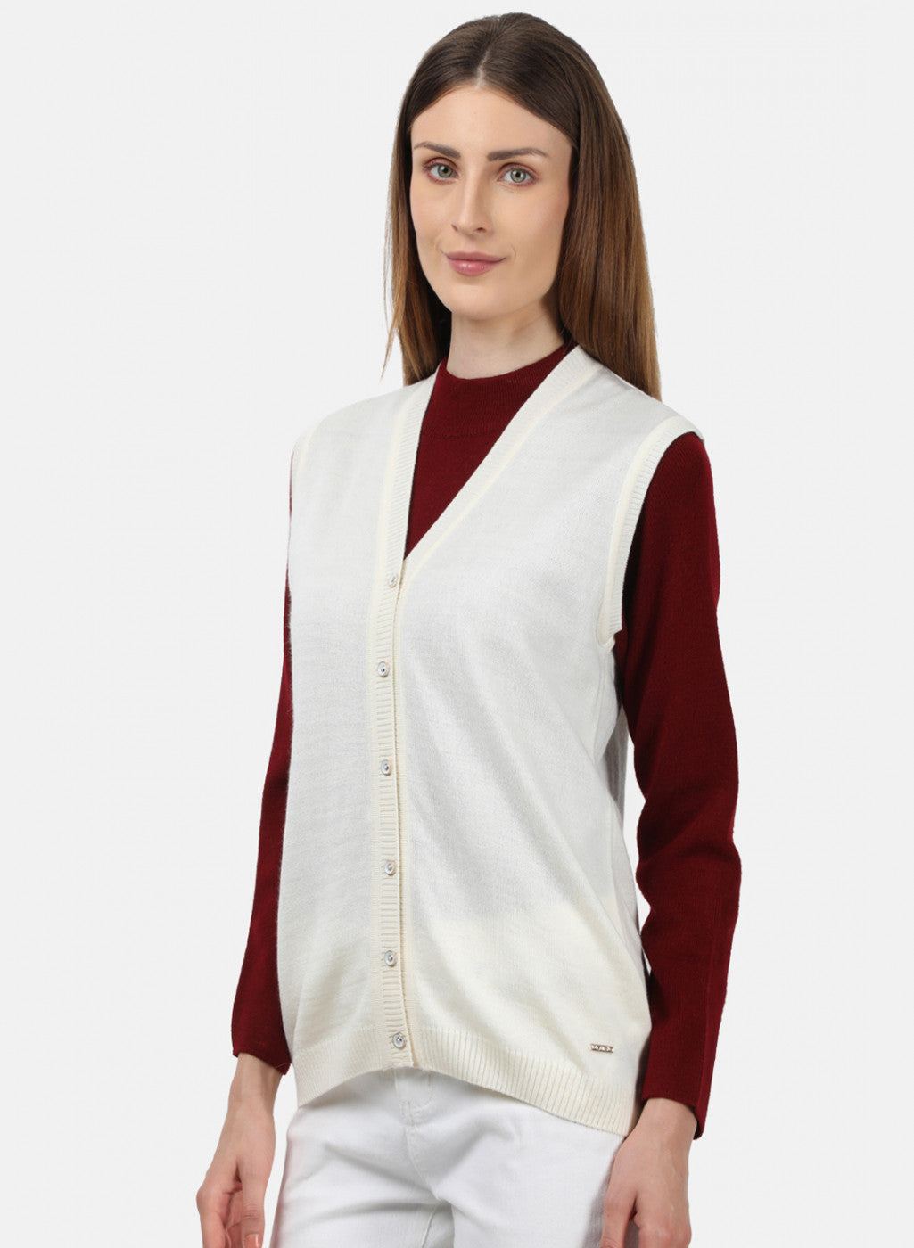 Women Off White Solid Cardigan