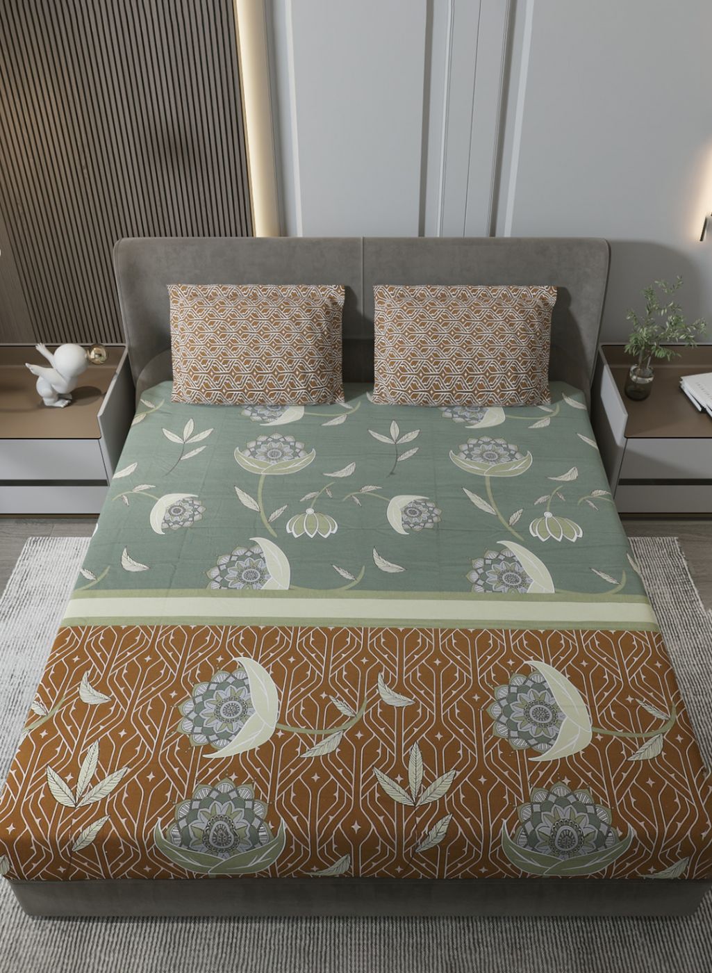 144TC Pure Cotton King Bedsheet with 2 Pillow Covers