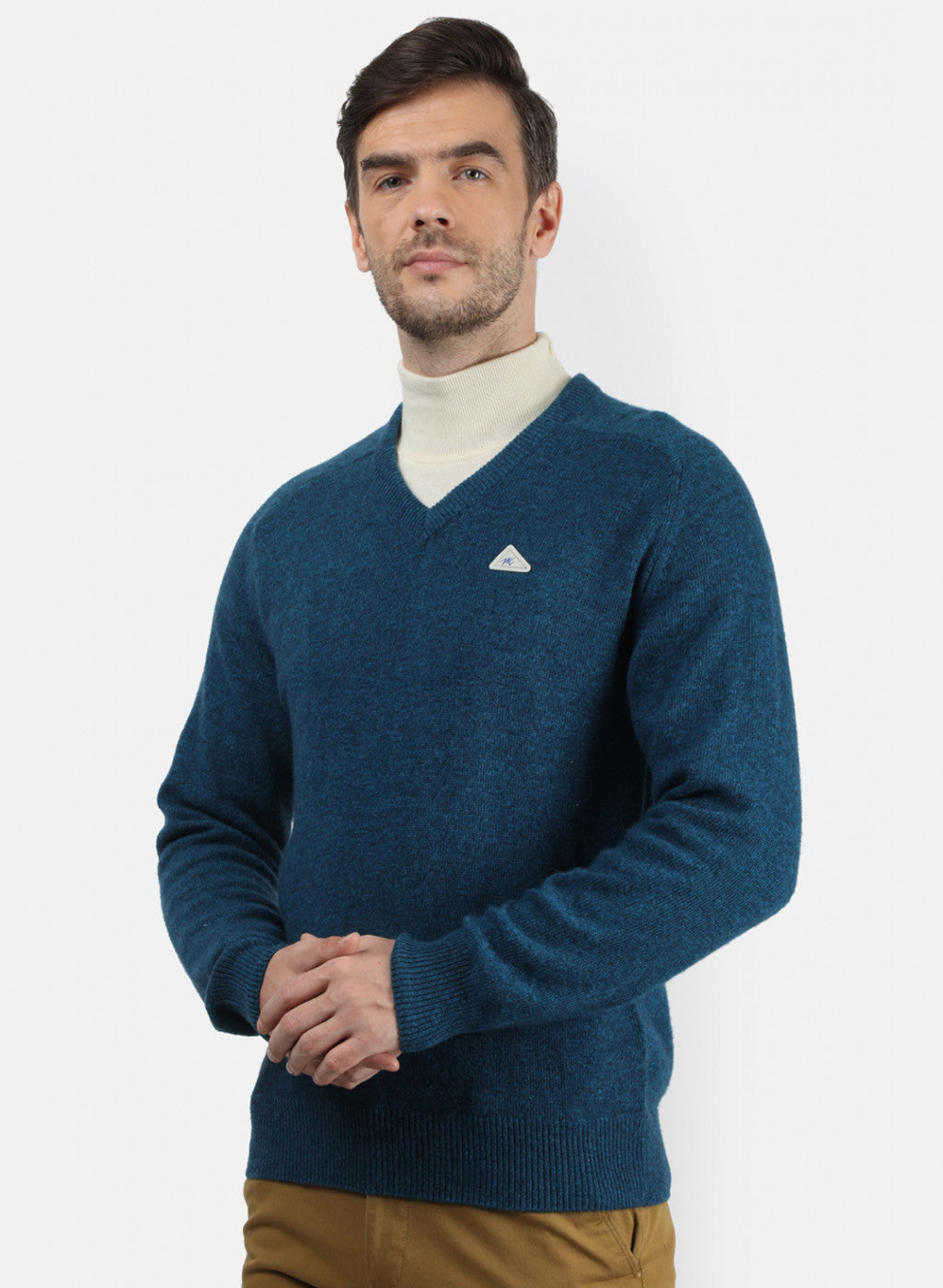 Men Blue Melange Solid Pullover