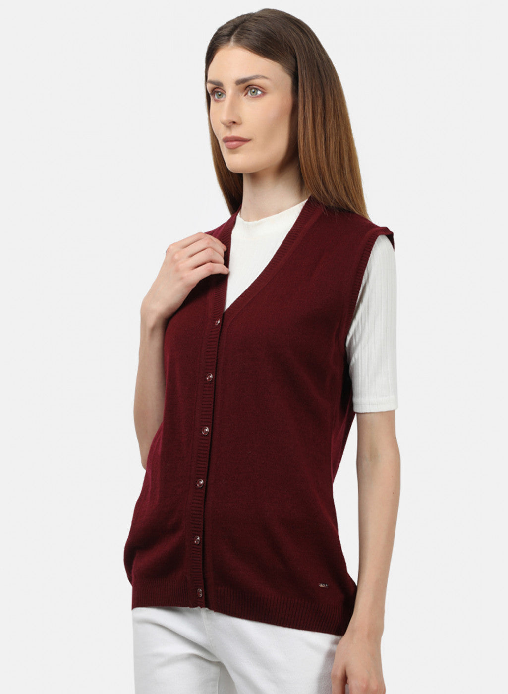 Women Maroon Solid Cardigan