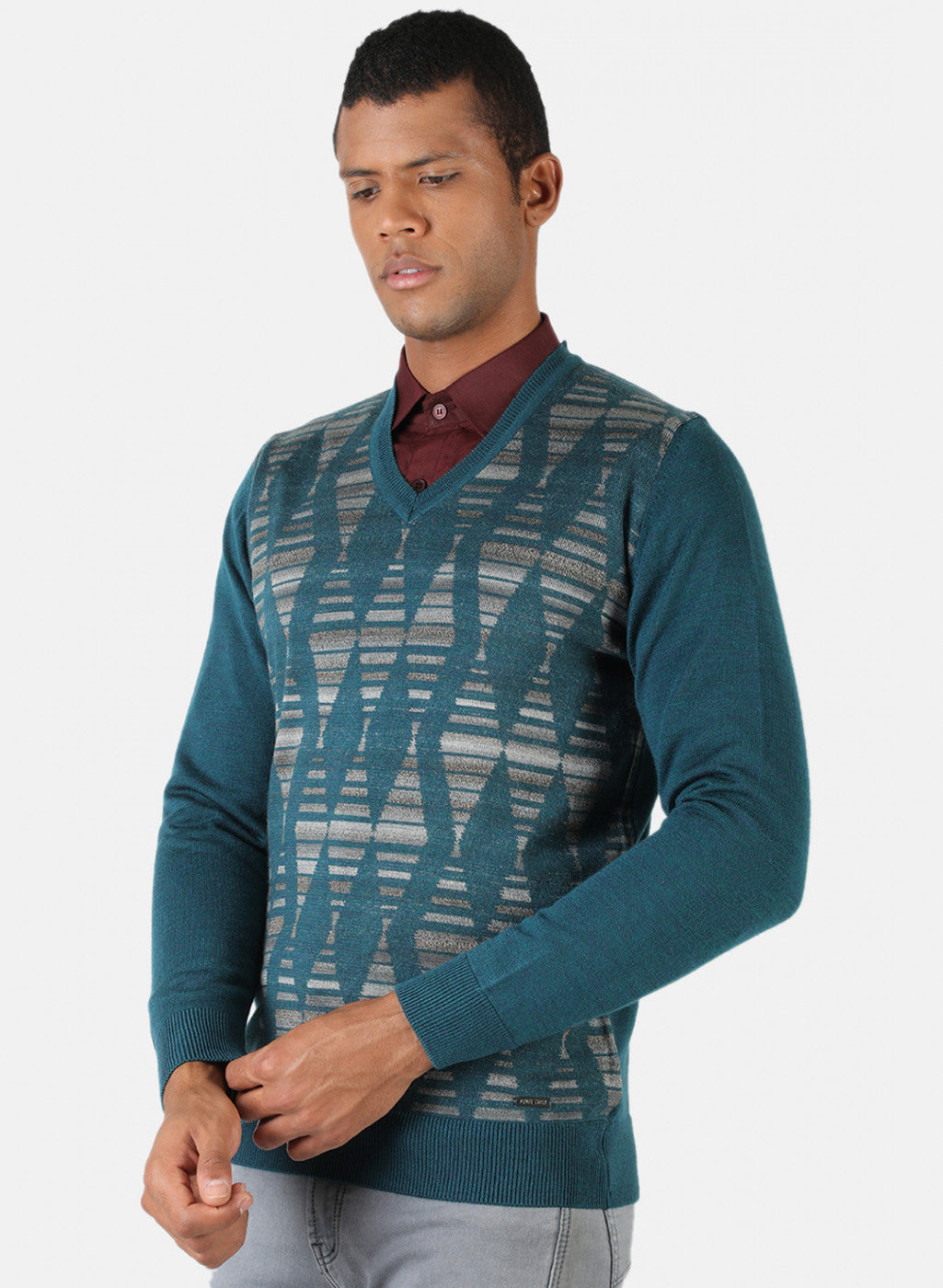 Men Sea Green Solid Pullover