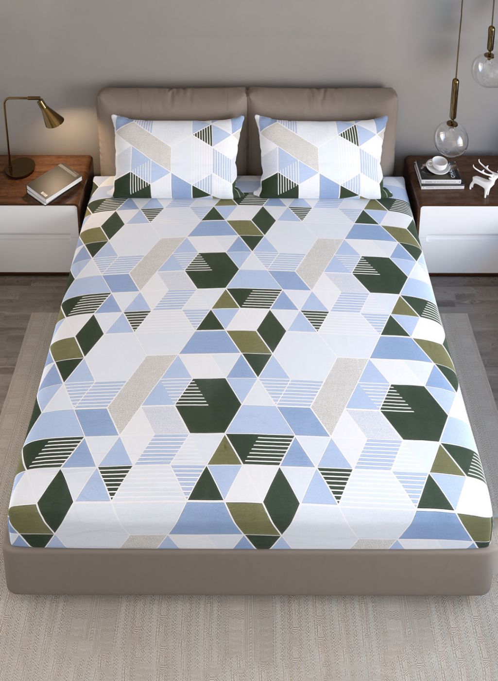 120TC Pure Cotton Queen Bedsheet with 2 Pillow Covers