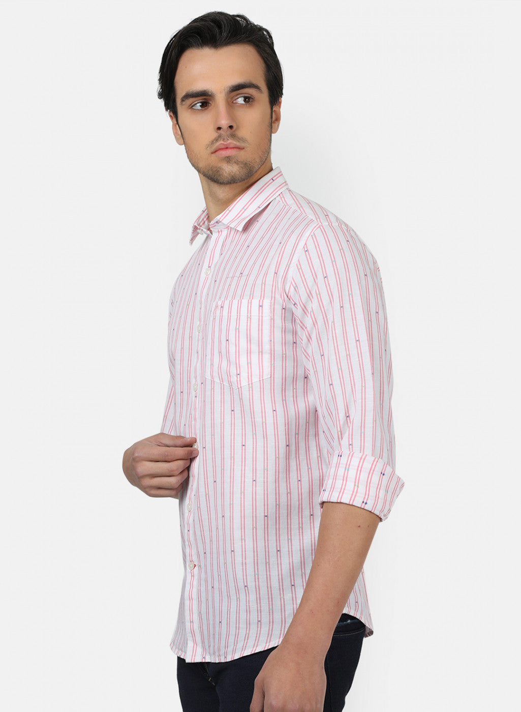 Men Red Stripe Linen Shirt