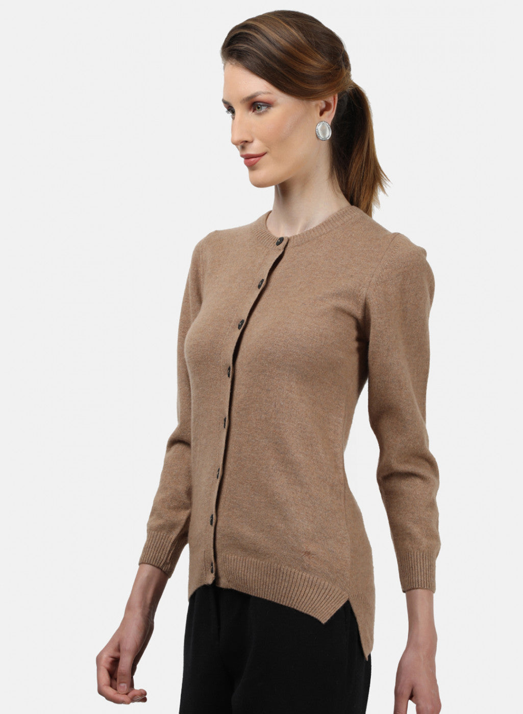 Women Beige Solid Cardigan